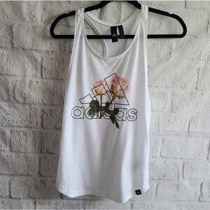 Adidas Floral Logo White Tank Top Size XS